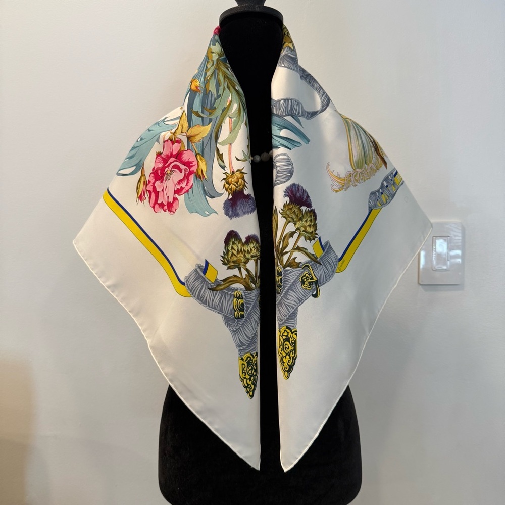 Hermes Floral Silk Scarf with Ribbon Design 35” - Picture 5 of 10